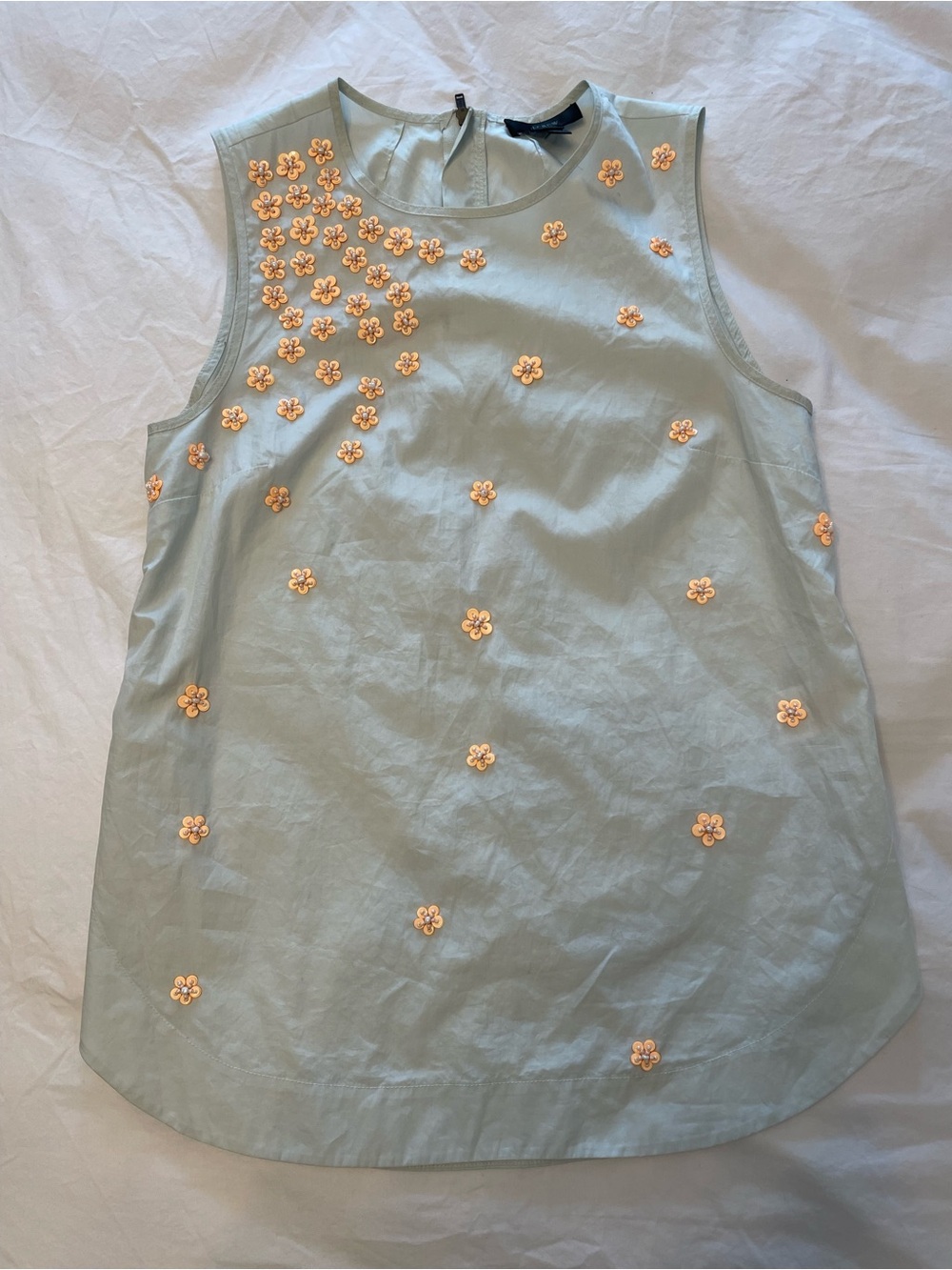 J. Crew Light Blue Sleeveless Top with Peach Floral Appliqués
